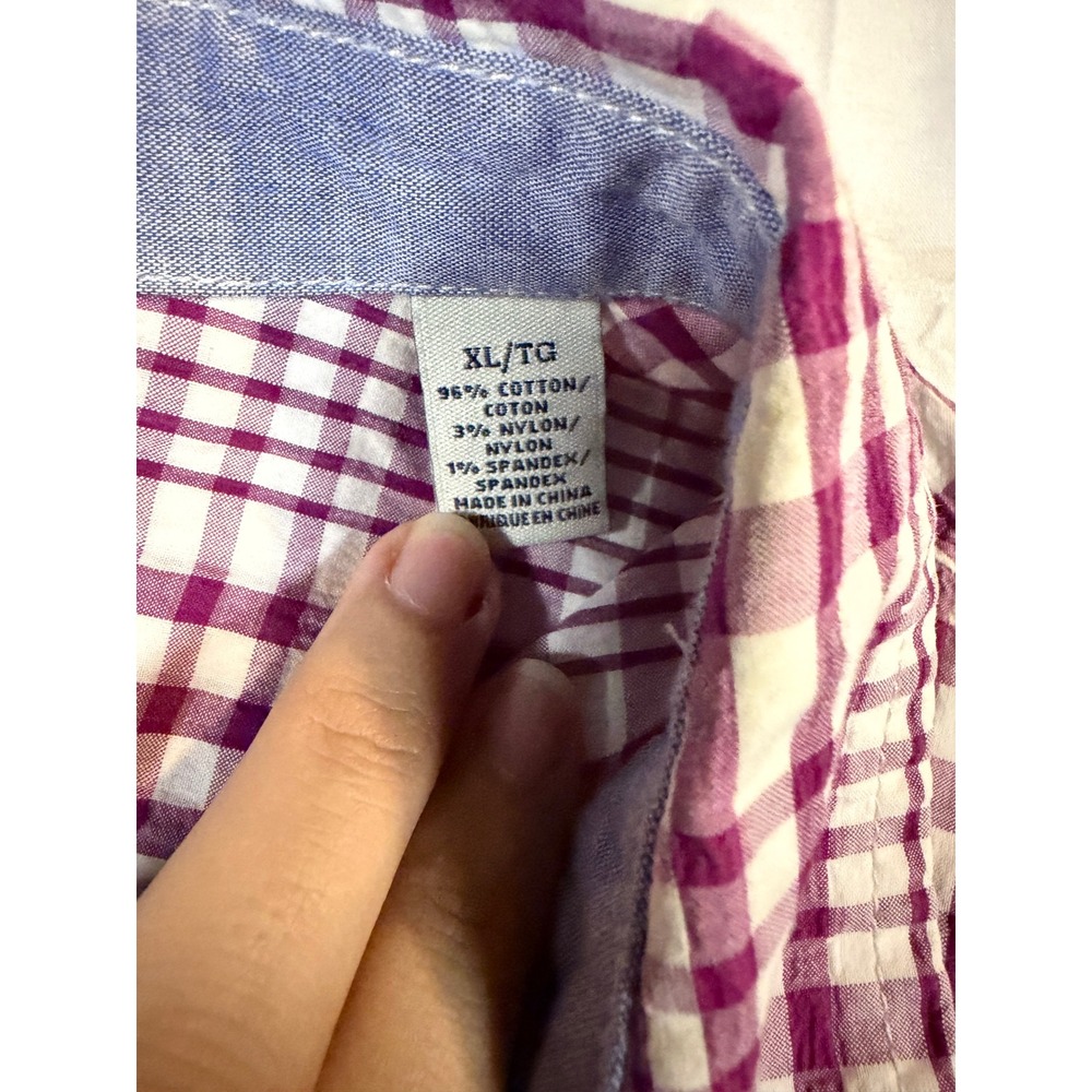 Tommy Bahama Jeans Mens XL Purple Plaid Island Modern Fit Short Sleeve Shirt - Picture 5 of 7